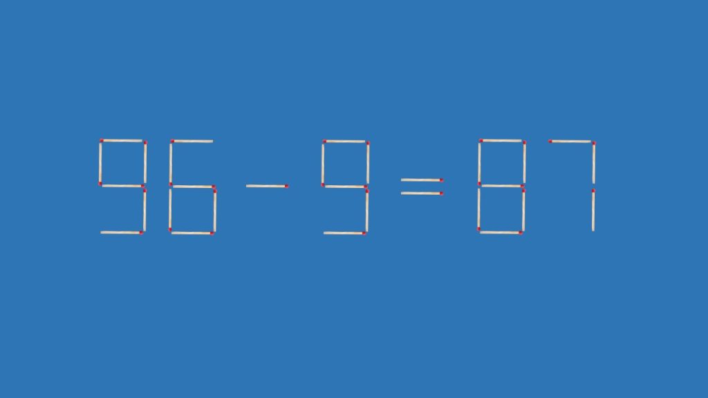 Résultat en image du défi mathématique calcul allumettes : déplacez une allumette pour obtenir 87