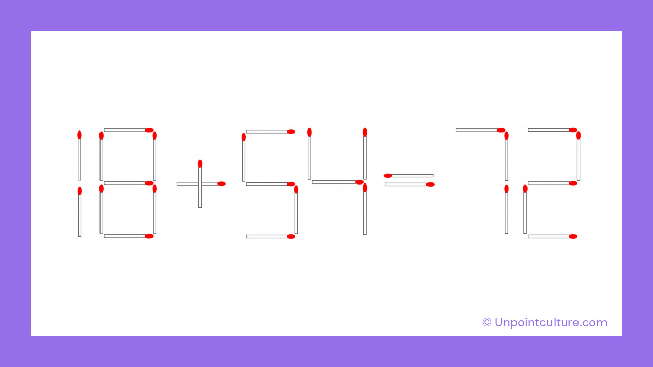 18 + 54 = 72 : l'équation corrigée grâce à une seule allumette déplacée