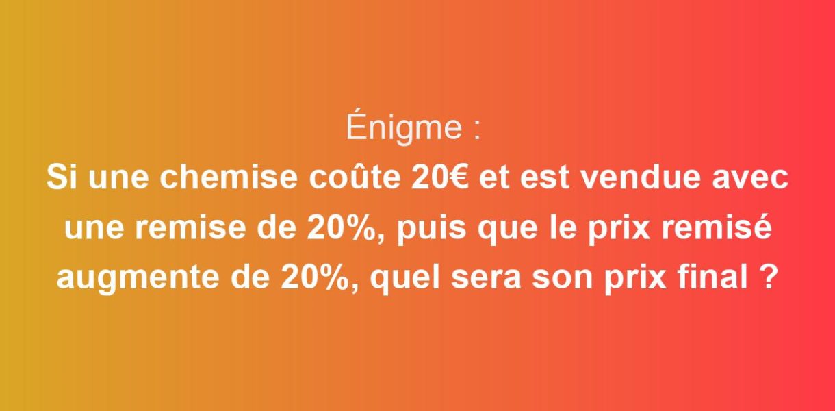 Quel sera le prix final de chemise ? A vous de jouer !