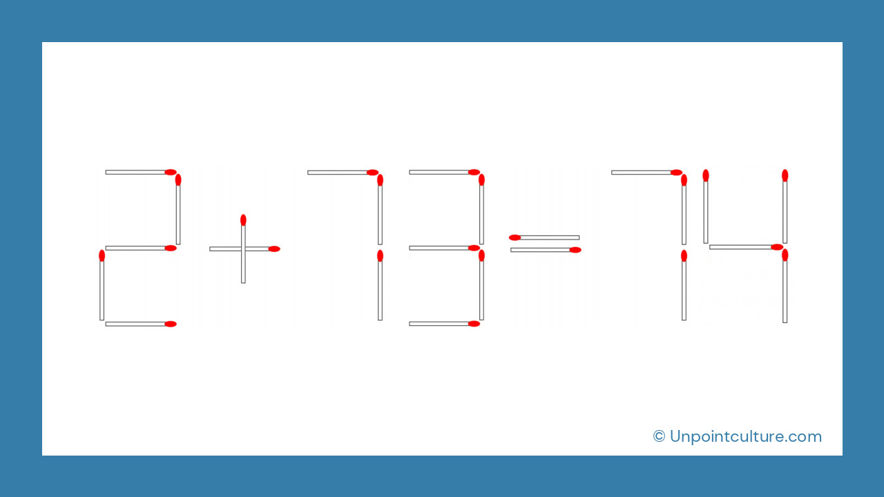 Corrigez l'équation 2 + 73 = 74 en déplaçant une seule allumette !