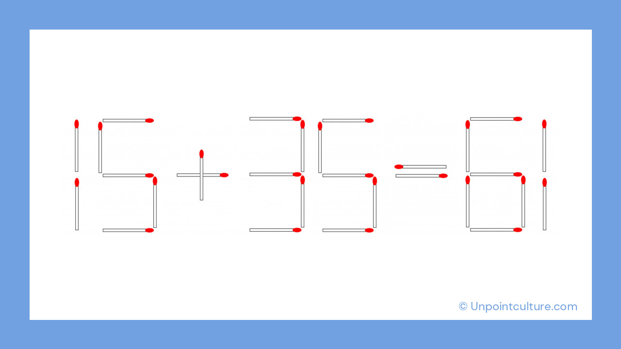 15 + 35 = 61 - l'équation à corriger en déplaçant une seule allumette