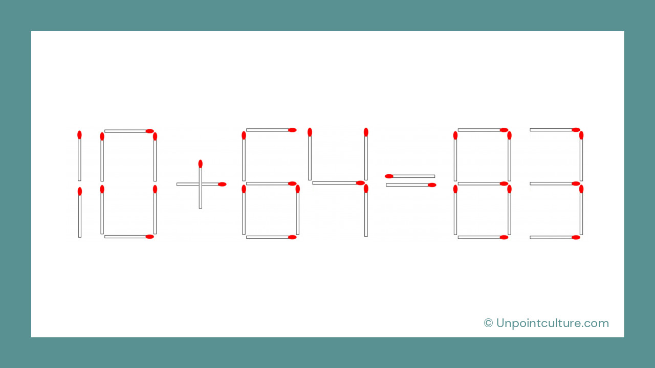 Le défi : déplacer une allumette pour rendre l'équation 10 + 64 = 83 correcte
