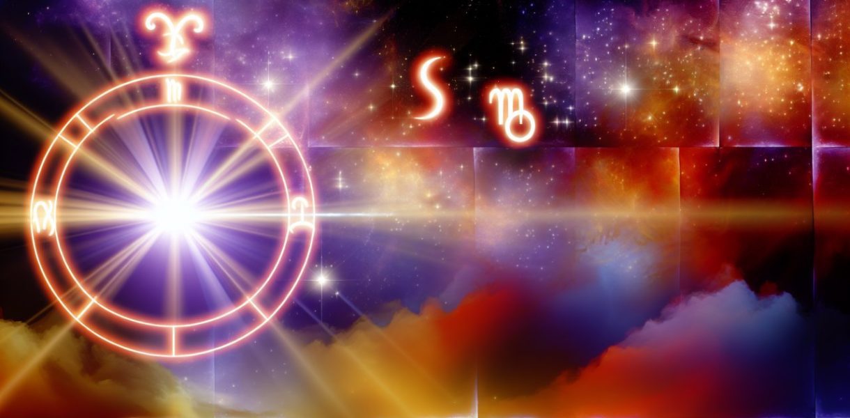 Un zodiaque avec les symboles des signes astrologiques, mis en avant par une lumière brillante.