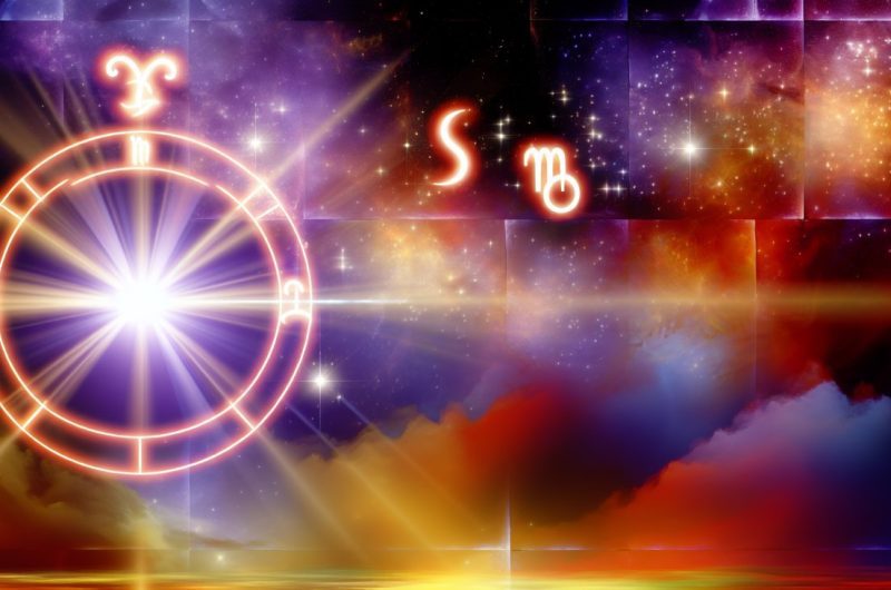 Un zodiaque avec les symboles des signes astrologiques, mis en avant par une lumière brillante.