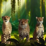 Trois félins sauvages côte à côte : un guépard, un léopard et un jaguar, dans leur environnement naturel.