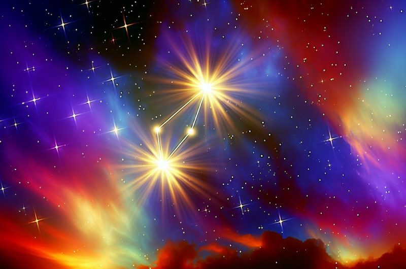 Une représentation artistique de la constellation des Gémeaux dans un ciel nocturne.