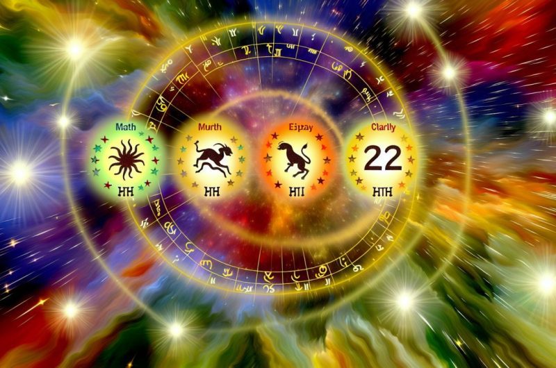 Trois symboles du zodiaque brillant dans un ciel nocturne étoilé.