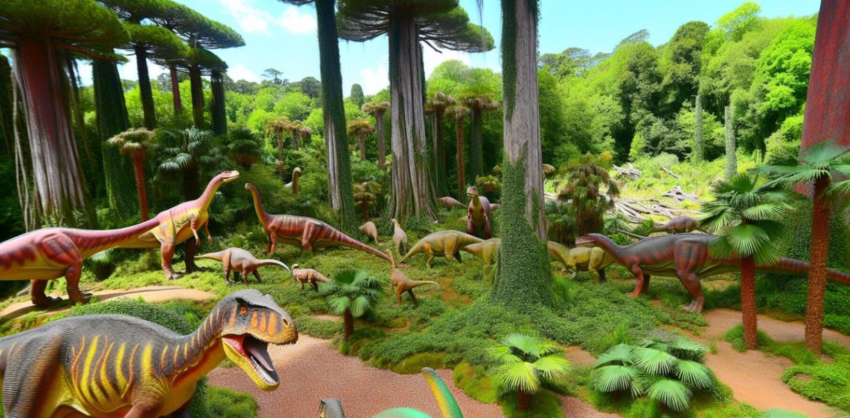 Un paysage désertique avec des fossiles de dinosaures éparpillés sur le sol.