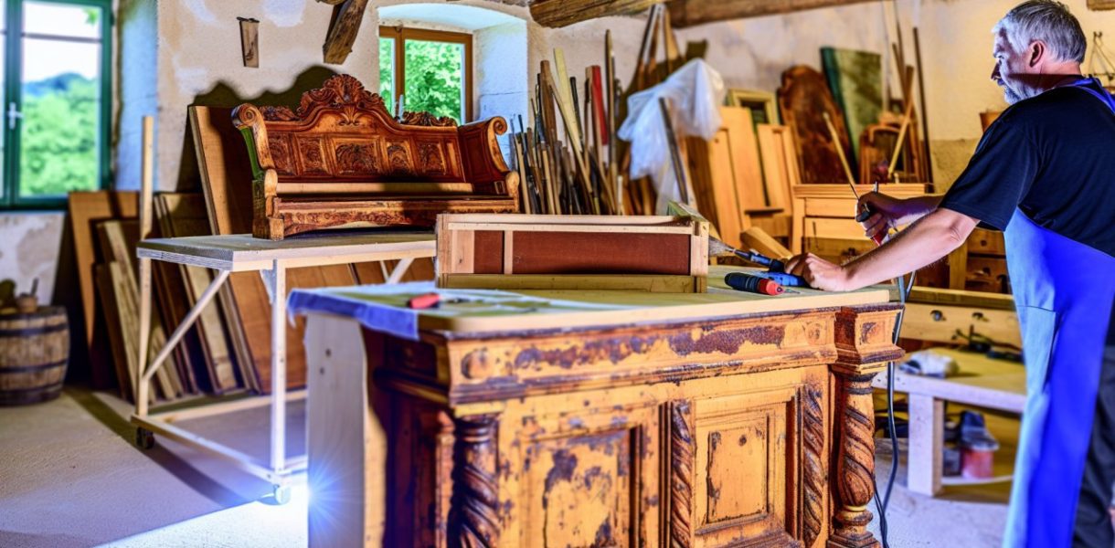 Un meuble ancien en bois, avant et après sa transformation en style moderne et épuré.