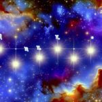Une représentation artistique des cinq constellations correspondant aux signes astrologiques mentionnés, brillant intensément dans un ciel nocturne.