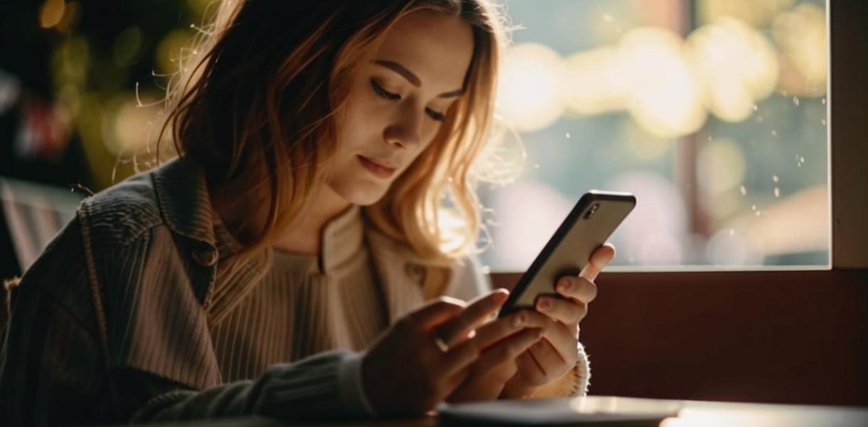 Femme qui lis un article sur telephone