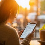 Femme qui lis un article sur telephone