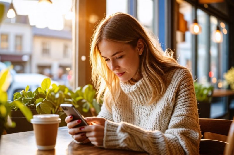 Femme qui lis un article sur telephone