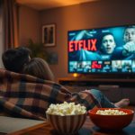 Couple dans un plaid devant un film Netflix