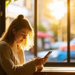 Femme qui lis un article sur telephone