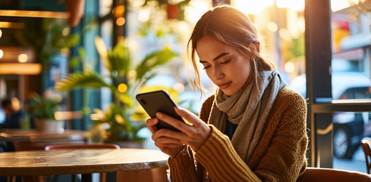 Femme qui lis un article sur telephone