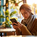 Femme qui lis un article sur telephone