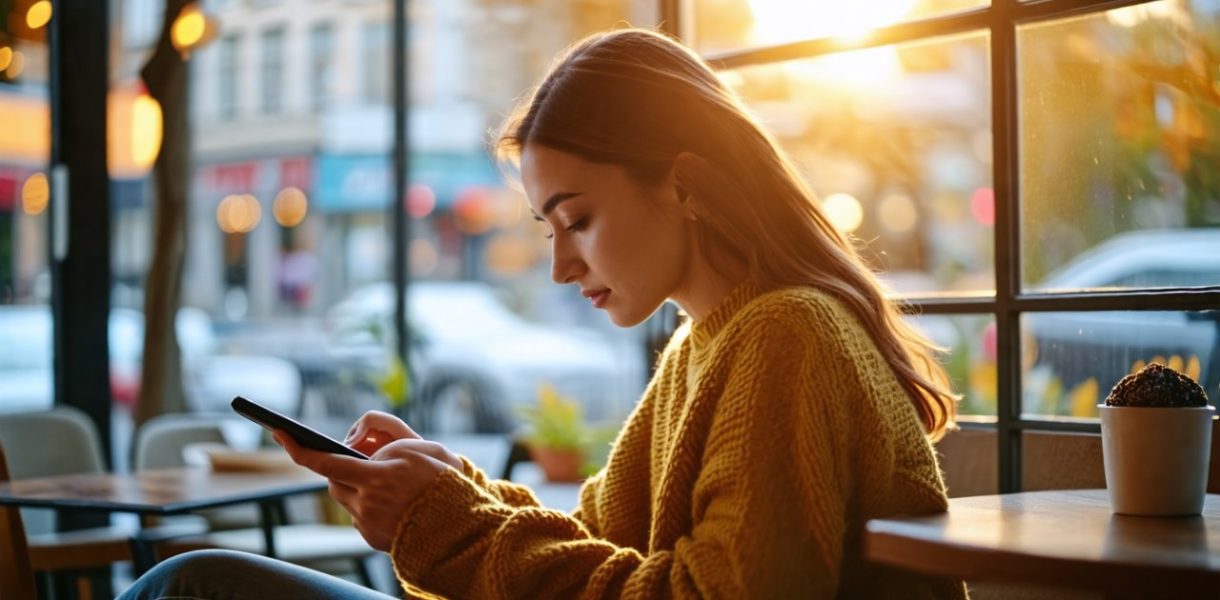 Femme qui lis un article sur telephone