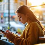 Femme qui lis un article sur telephone