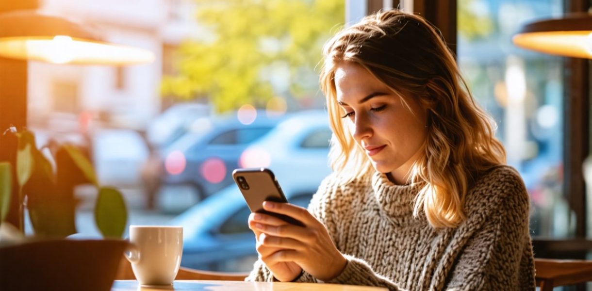 Femme qui lis un article sur telephone