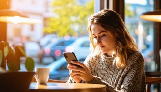 Femme qui lis un article sur telephone