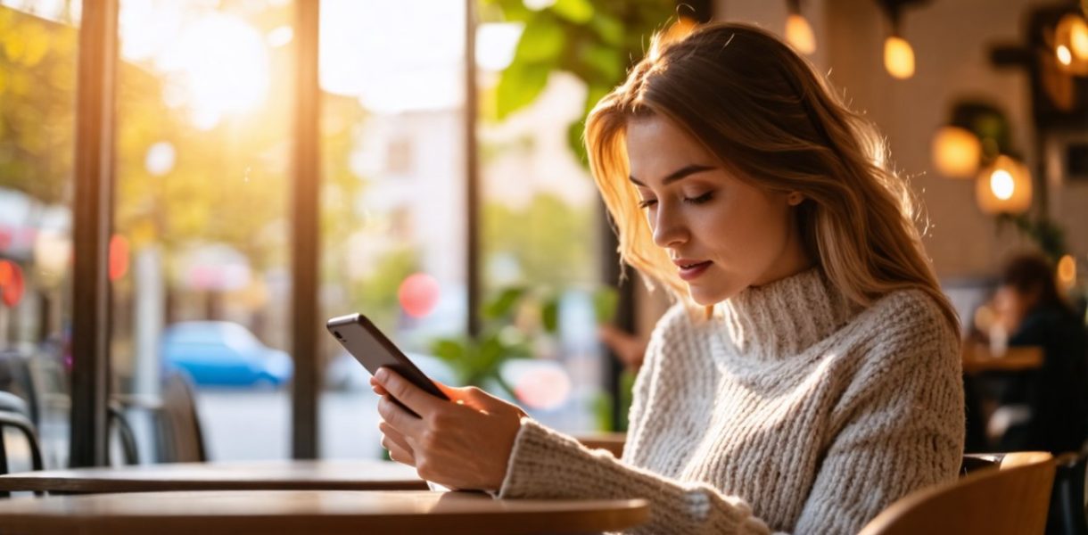 Femme qui lis un article sur telephone