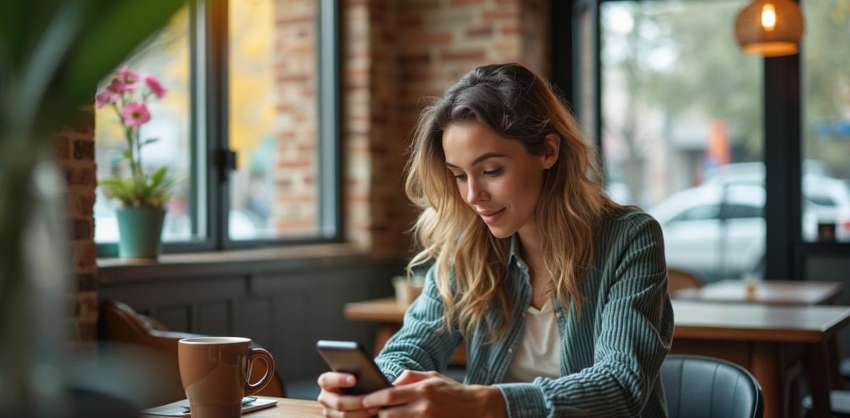 Femme qui lis un article sur telephone