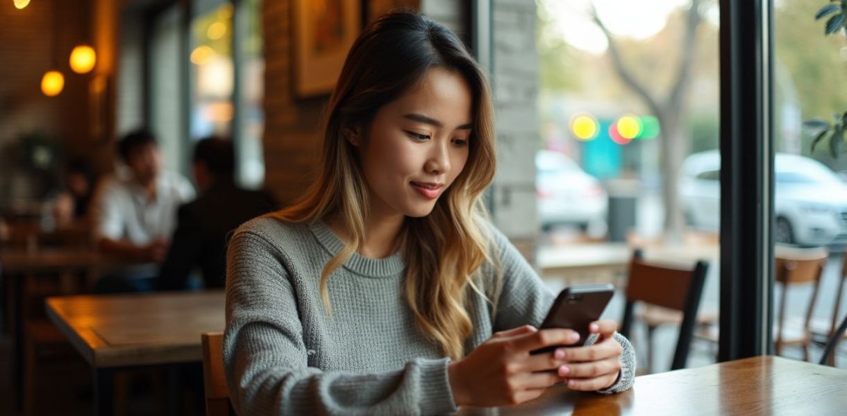 Femme qui lis un article sur telephone