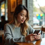 Femme qui lis un article sur telephone