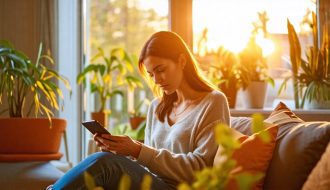 Femme qui lis un article sur telephone