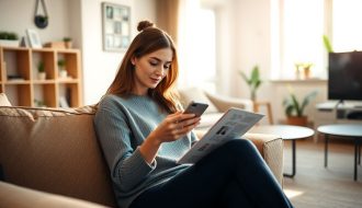 Femme qui lis un article sur telephone