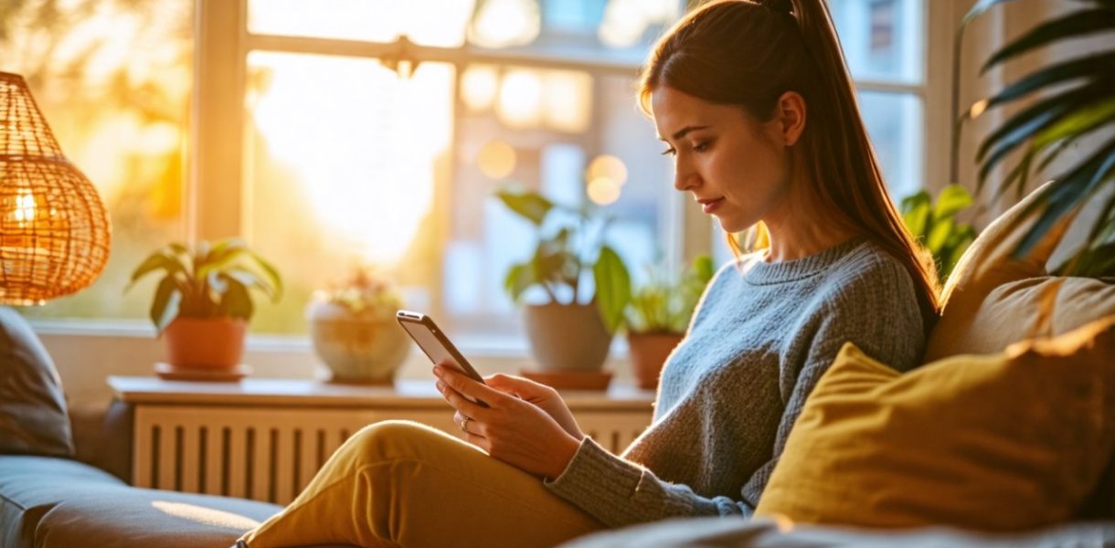 Femme qui lis un article sur telephone