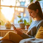 Femme qui lis un article sur telephone