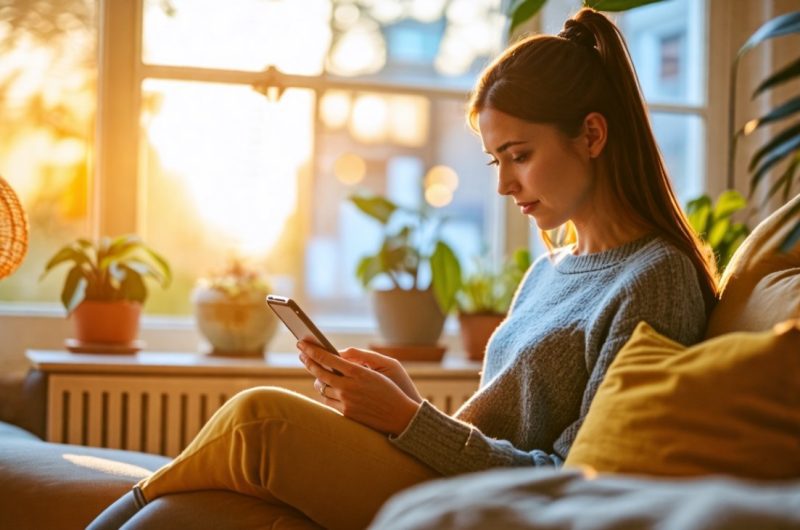 Femme qui lis un article sur telephone