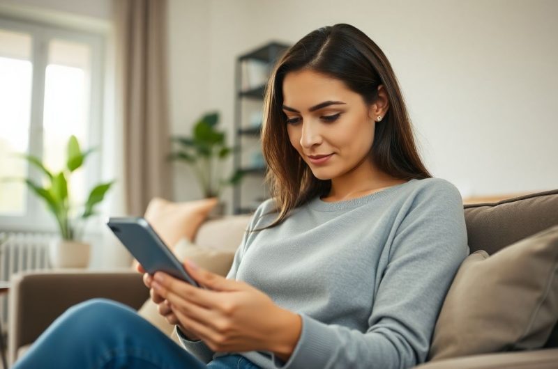 Femme qui lis un article sur telephone