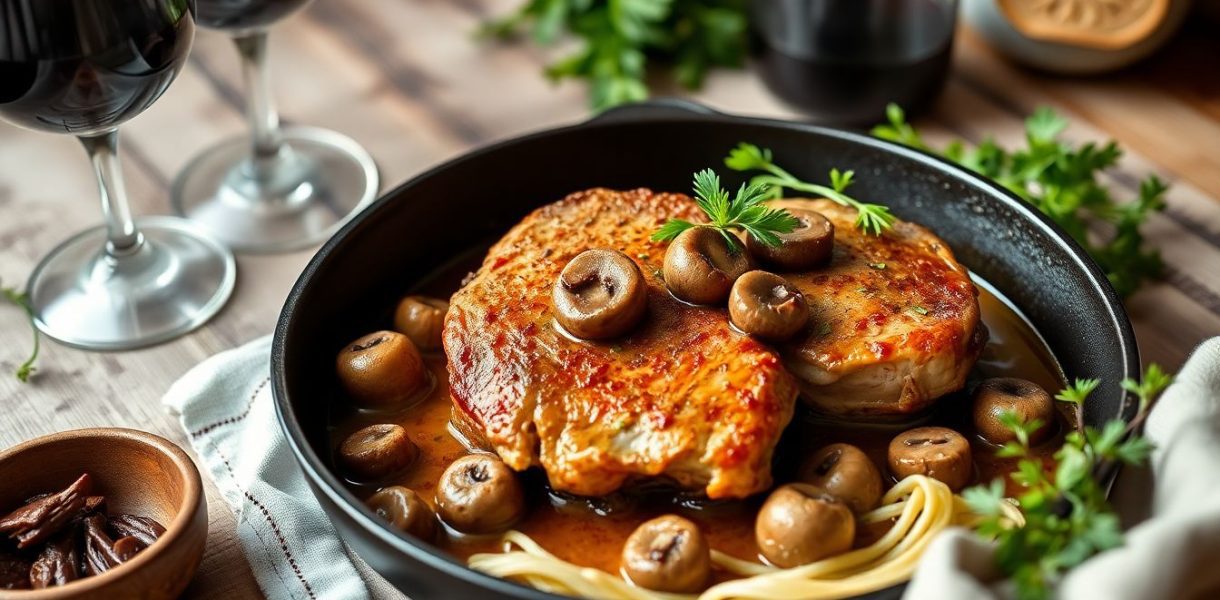 côtes de porc mijotées aux champignons