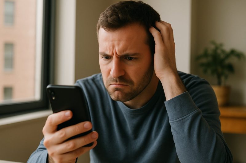 panne smartphone, homme pas content